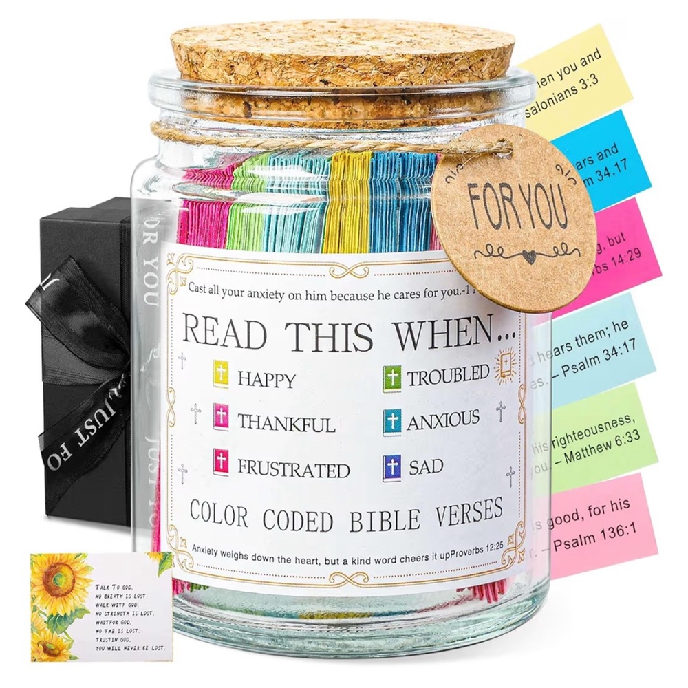 Color Coded Bible Verses Jar with Cork Lid